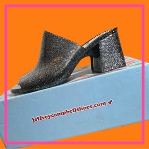 JEFFREY CAMPBELL Retro Black Silver Glitter Jelly Sandals UNWORN Vintage Y2K 90s